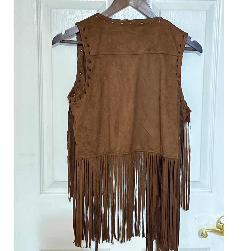 Blu Pepper Fringed Vest Womens Small Brown New Faux Suede Boho Western Vest - Picture 2 of 11